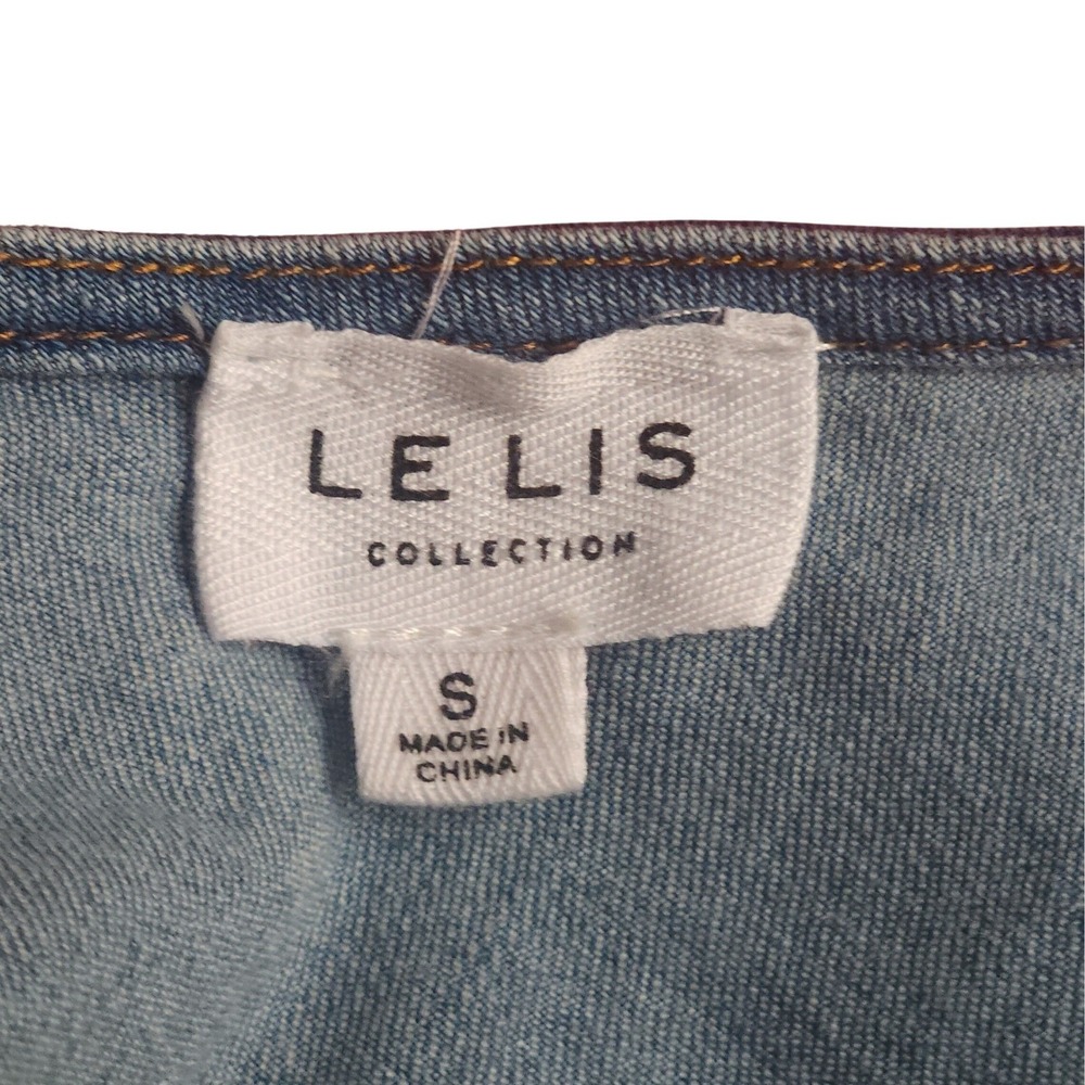 LE LIS Denim One Shoulder Bustier Crop Top Blue Medium Wash Small - Picture 6 of 8
